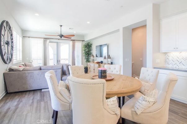 Dining room, Interior, Living room, Recessed Lighting, Wood Texture Flooring