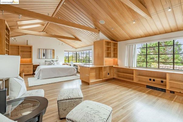Bedroom, Interior, Recessed Lighting, Wooden Beams, Wooden Ceilings, Wood Texture Flooring