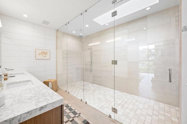Bathroom, Glass Shower, Interior, Recessed Lighting
