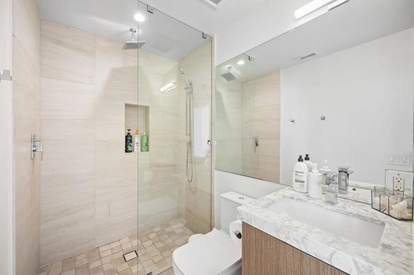 Bathroom, Glass Shower, Interior, Recessed Lighting