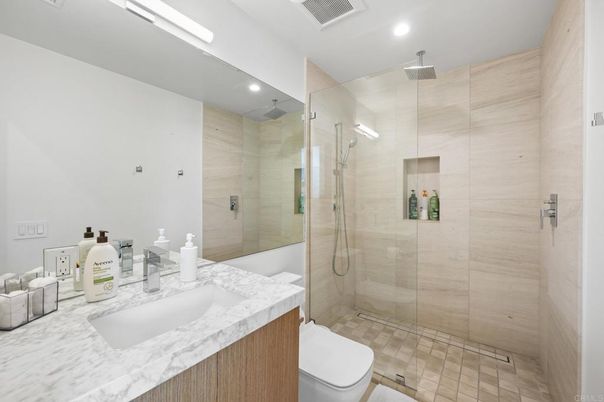 Bathroom, Glass Shower, Interior, Recessed Lighting