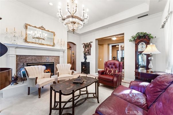 Chandelier, Fireplace, Interior, Living room, Recessed Lighting