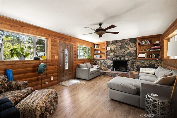 Fireplace, Interior, Living room, Stone Walls, Wood Texture Flooring, Wooden Walls