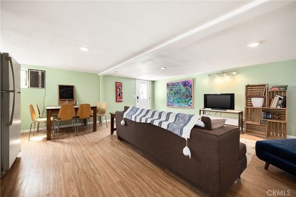 Dining room, Interior, Living room, Recessed Lighting, Wood Texture Flooring