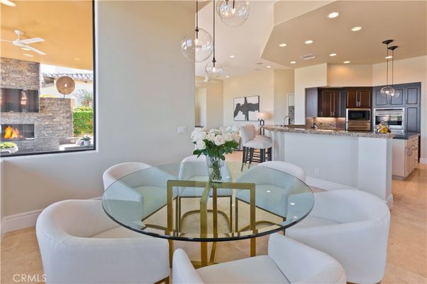 Dining room, Fireplace, Interior, Kitchen, Pendant Lights, Recessed Lighting, Stainless Steel Appliances, Stone Walls