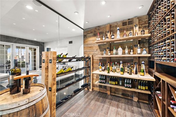 Interior, Recessed Lighting, Wine Storage, Wood Texture Flooring, Wooden Walls