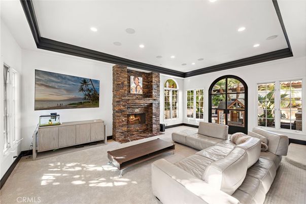 Fireplace, Interior, Living room, Recessed Lighting, Stone Walls