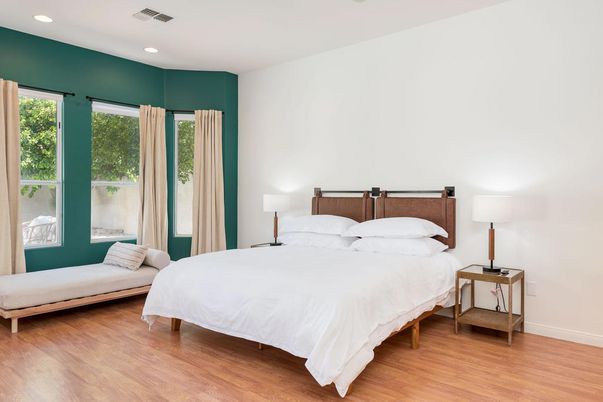 Bedroom, Interior, Recessed Lighting, Wood Texture Flooring