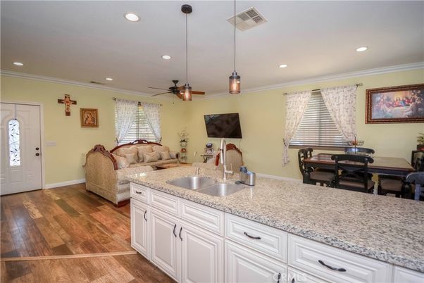 Dining room, Interior, Pendant Lights, Recessed Lighting, Wood Texture Flooring