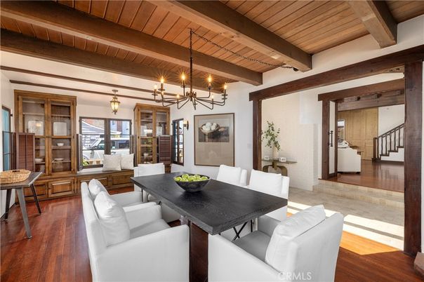 Dining room, Interior, Living room, Pendant Lights, Wooden Beams, Wooden Ceilings, Wood Texture Flooring