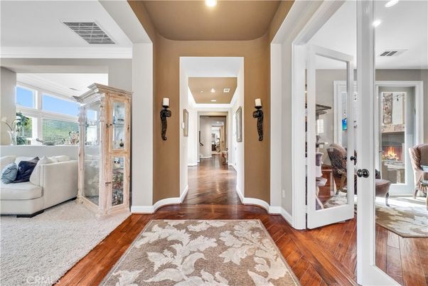 Fireplace, Interior, Recessed Lighting, Wood Texture Flooring