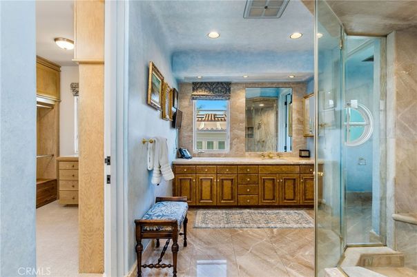 Bathroom, Dual Sink Vanities, Glass Shower, Interior, Recessed Lighting