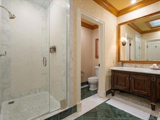 Bathroom, Glass Shower, Interior, Marble Walls, Recessed Lighting