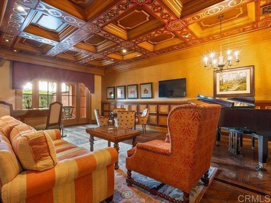 Chandelier, Interior, Living room, Piano, Recessed Lighting, Wooden Beams, Wooden Ceilings, Wood Texture Flooring