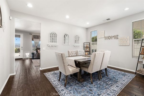 Dining room, Interior, Recessed Lighting, Wood Texture Flooring
