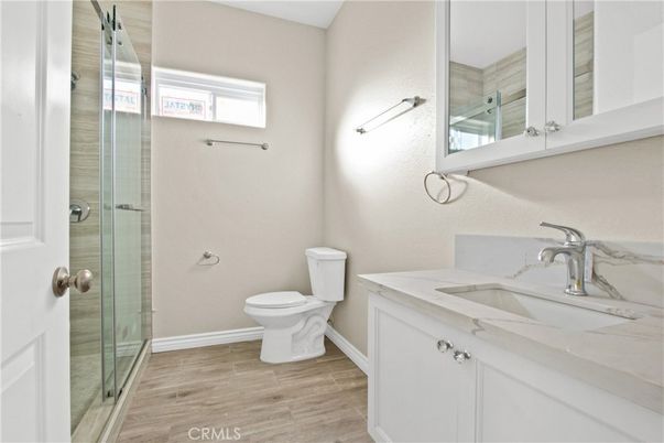 Bathroom, Glass Shower, Interior, Wood Texture Flooring