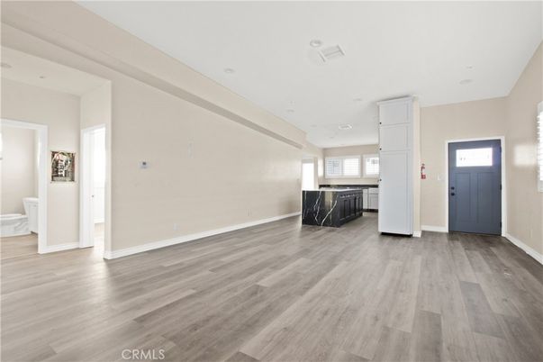 Empty room, Interior, Kitchen, Recessed Lighting, Wood Texture Flooring