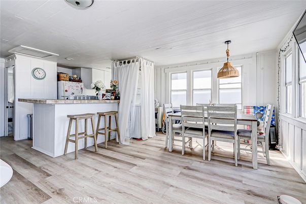 Dining room, Interior, Pendant Lights, Wood Texture Flooring