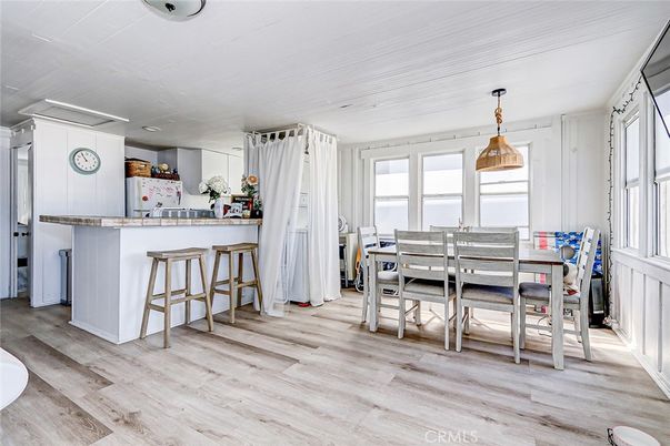 Dining room, Interior, Pendant Lights, Wood Texture Flooring