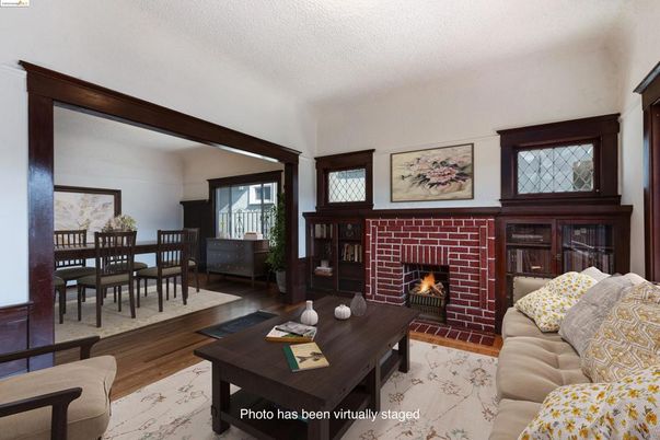 Dining room, Fireplace, Interior, Living room, Wood Texture Flooring