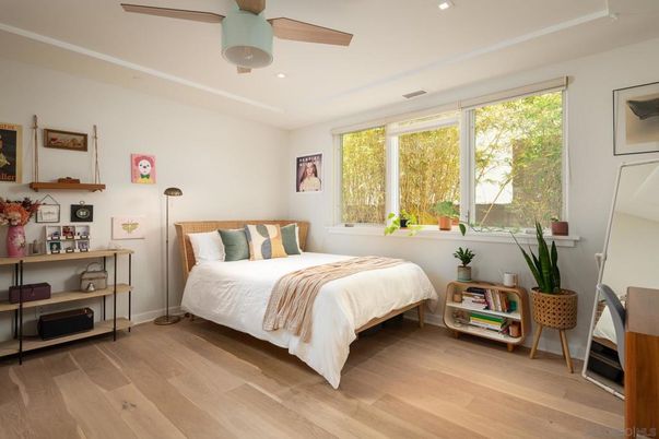 Bedroom, Interior, Recessed Lighting, Wood Texture Flooring