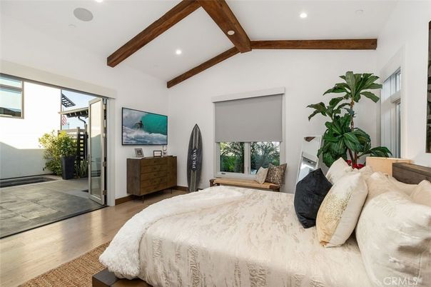 Bedroom, Interior, Recessed Lighting, Wooden Beams, Wood Texture Flooring