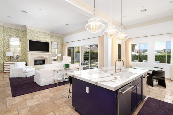 Dining room, Fireplace, Interior, Kitchen, Living room, Pendant Lights, Recessed Lighting, Stainless Steel Appliances
