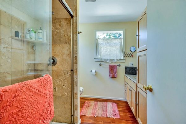 Bathroom, Glass Shower, Interior, Wood Texture Flooring