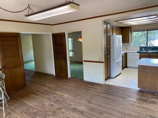 Interior, Kitchen, Tile Countertops, Wood Texture Flooring