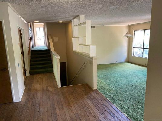 Empty room, Interior, Pendant Lights, Recessed Lighting, Wood Texture Flooring