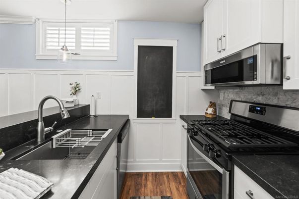 Interior, Kitchen, Pendant Lights, Stainless Steel Appliances, Wood Texture Flooring