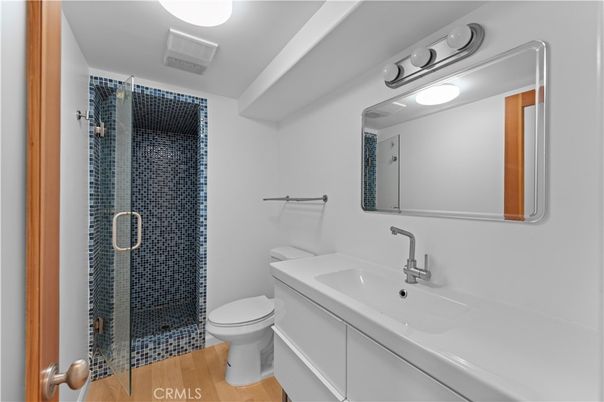 Bathroom, Glass Shower, Interior, Wood Texture Flooring