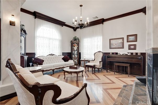 Chandelier, Interior, Living room, Piano, Wood Texture Flooring