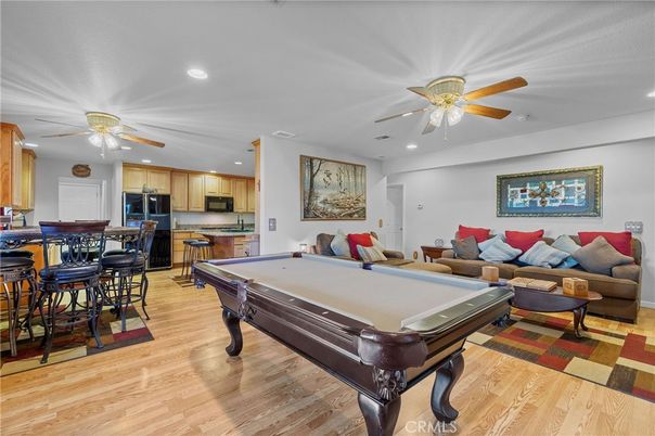 Billiard Table, Game Room, Interior, Kitchen, Living room, Recessed Lighting, Wood Texture Flooring