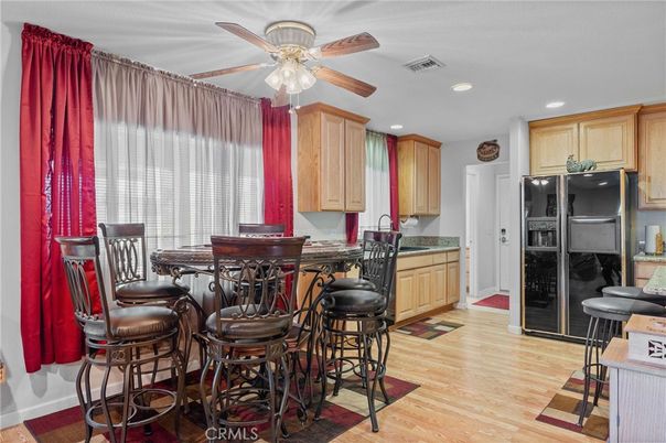 Dining room, Interior, Kitchen, Recessed Lighting, Wood Texture Flooring