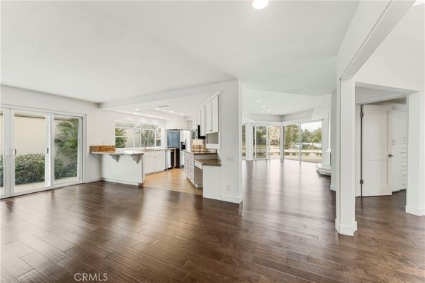 Empty room, Interior, Kitchen, Recessed Lighting, Wood Texture Flooring