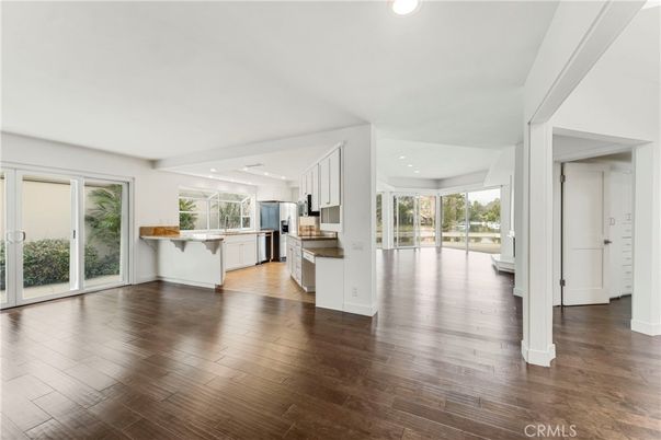Empty room, Interior, Kitchen, Recessed Lighting, Wood Texture Flooring