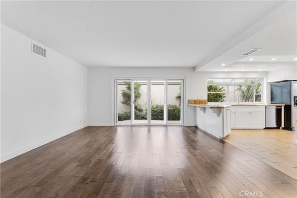 Empty room, Interior, Kitchen, Recessed Lighting, Wood Texture Flooring