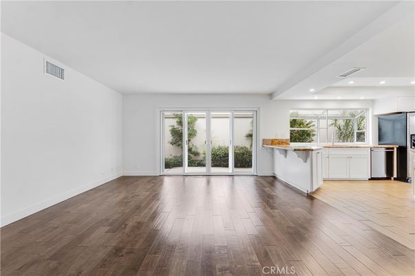 Empty room, Interior, Kitchen, Recessed Lighting, Wood Texture Flooring