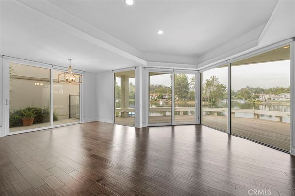 Chandelier, Empty room, Interior, Recessed Lighting, Wood Texture Flooring