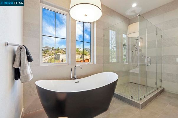 Bathroom, Free Standing Baths, Glass Shower, Interior, Recessed Lighting