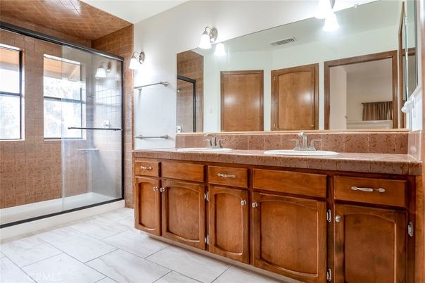 Bathroom, Dual Sink Vanities, Glass Shower, Interior, Tile Countertops