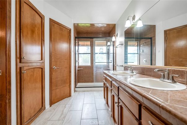 Bathroom, Dual Sink Vanities, Glass Shower, Interior, Tile Countertops