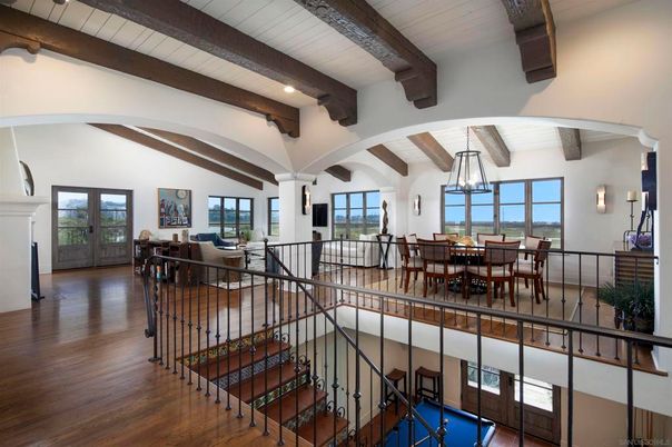 Chandelier, Dining room, Interior, Living room, Pendant Lights, Wooden Beams, Wooden Ceilings, Wood Texture Flooring