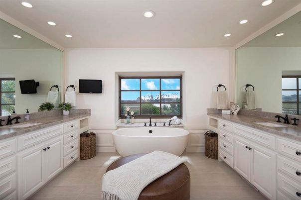Bathroom, Dual Sink Vanities, Free Standing Baths, Interior, Recessed Lighting