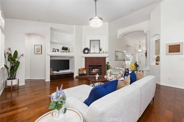 Fireplace, Interior, Living room, Pendant Lights, Wood Texture Flooring