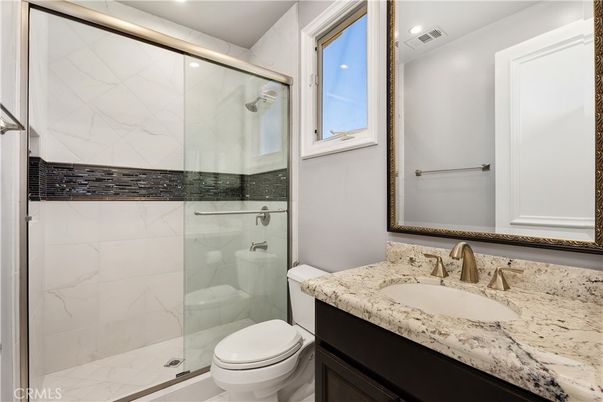 Bathroom, Glass Shower, Interior, Marble Walls, Recessed Lighting