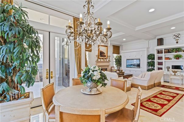 Chandelier, Dining room, Fireplace, Interior, Living room, Recessed Lighting