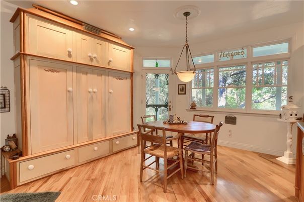 Dining room, Interior, Pendant Lights, Recessed Lighting, Wood Texture Flooring