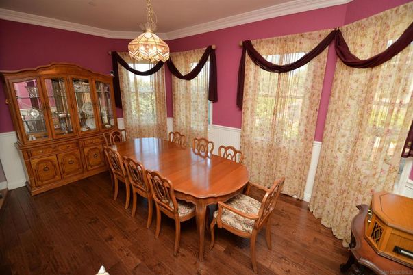 Dining room, Interior, Pendant Lights, Wood Texture Flooring